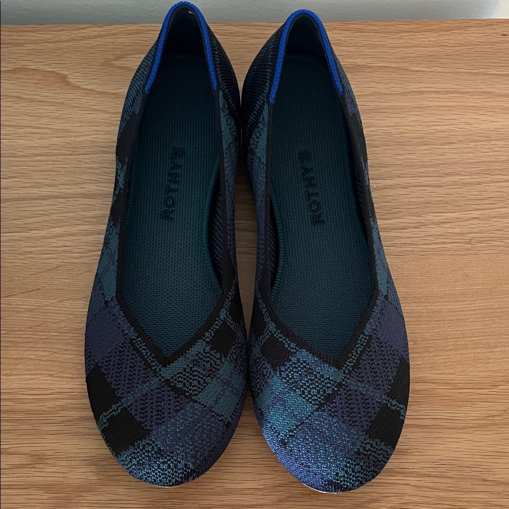 Rothy's Blue and Black Checkered Flats